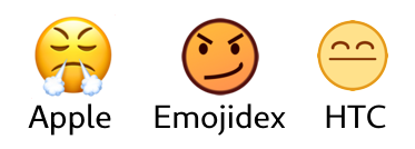 Comparison of Apple's, HTC's, and Emojidex's triumph emoji